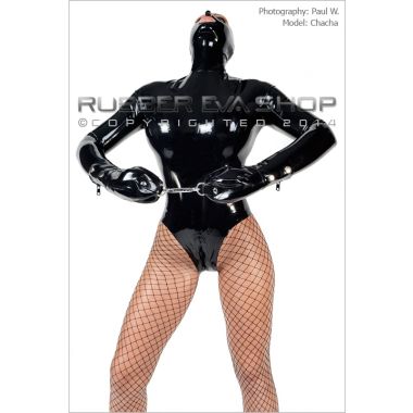 Hooded Rubber Bondage Leotard With Mitts