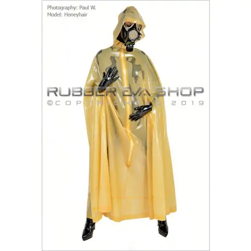 Hooded Long Flared Latex Cape